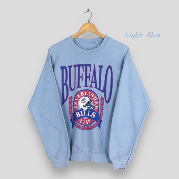 Vintage Buffalo Bills NFL Blue Sweatshirt Buffalo Bills Printed Logo Crewneck - Picture 1 of 3
